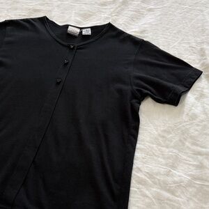American Weekend Black Short-Sleeve Heart Shape Button Front Tee